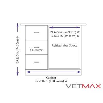 Premier Laminated Exam Table - 3 Drawers + Refrigerator Space (Right) - VETMAX®