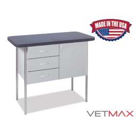 Premier Laminated Exam Table on Legs - 3 Drawers + Cupboard (Door Hinged Left) - VETMAX®
