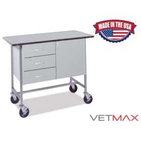Premier Laminated Exam Table on Wheels - 3 Drawers + Cupboard (Door Hinged Right) - VETMAX®