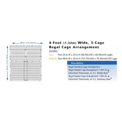 Regal Cage Arrangements - 4 Foot Wide, 3 Cages