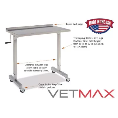 Adjustable Stainless Steel Over Instrument Table - VETMAX®